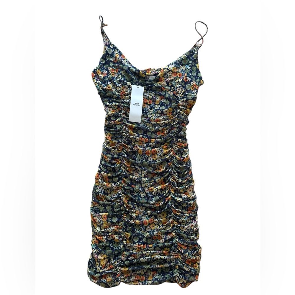 Urban Outfitters Floral Ruched Mini Spaghetti Strap Dress